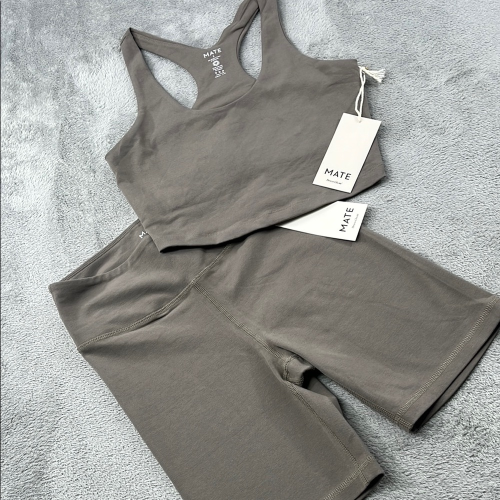 MATE the Label Women's Bike Shorts and Sports Bra Set in Taupe- read! - Picture 2 of 16